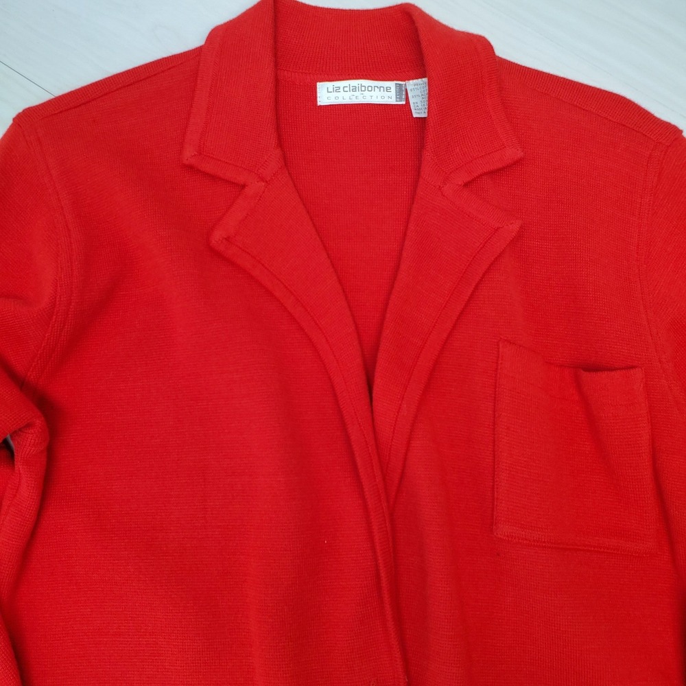 Liz Claiborne Collection Cherry Red Knit Blazer Cardigan Petite P Cotton Blend
